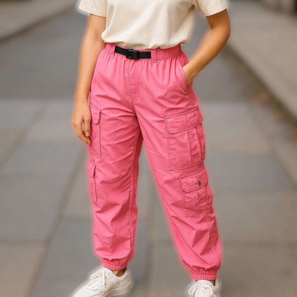 TNA Aritzia Cargo Jogger Pant Lightweight Neon Pink 100% Cotton Size Small